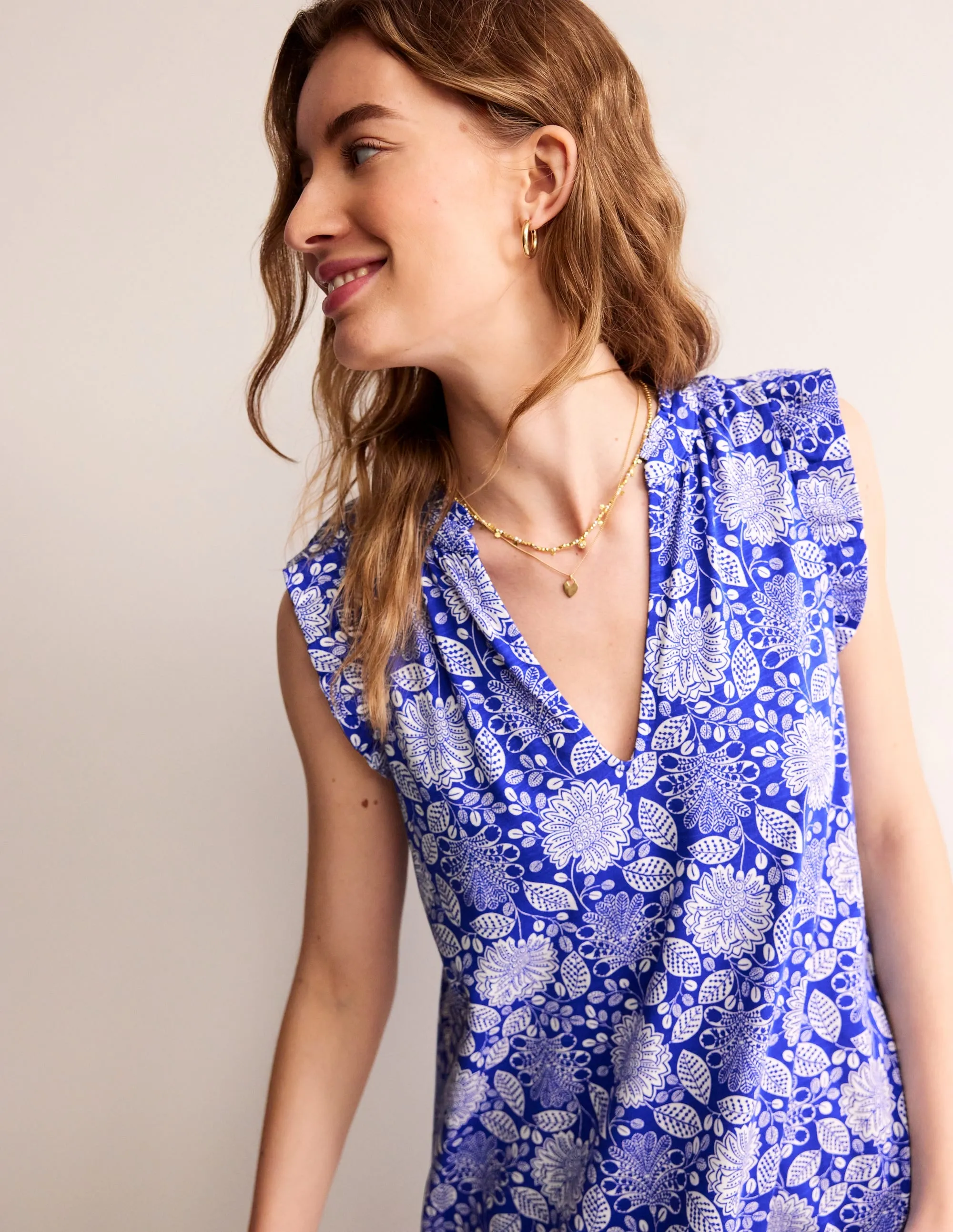 Daisy Jersey Short Tier Dress-Surf The Web, Gardenia Swirl