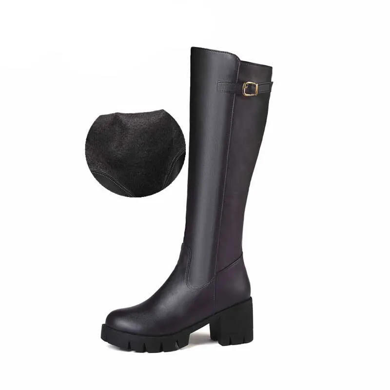 Knee High Textured Boots with Thick and Ergonomic Heels