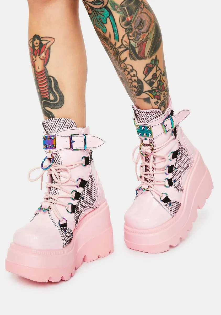 Pink Combat Technopagan Platform Boots